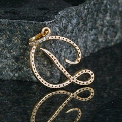 Solid 18k Yellow Gold Genuine White Diamond D Letter Charm Pendant Gift Jewelry