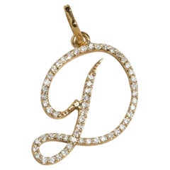Solid 18k Yellow Gold Genuine White Diamond D Letter Charm Pendant Gift Jewelry