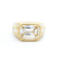 Solid 18k Yellow Gold GIA 6.57ctw Emerald Cut Bezel Diamond Statement Ring