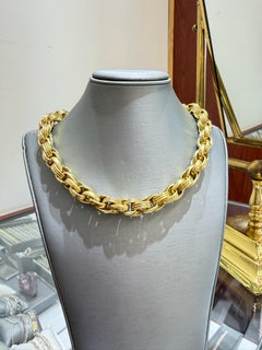 Solid 18K Yellow Gold Heavy Necklace, Designer Signed Gump’s Link Necklace