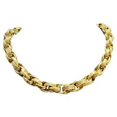 Solid 18K Yellow Gold Heavy Necklace, Designer Signed Gump’s Link Necklace