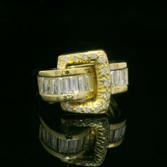 Solid 18k Yellow Gold High Quality 1.60ctw Diamond 12.9mm Buckle Ring