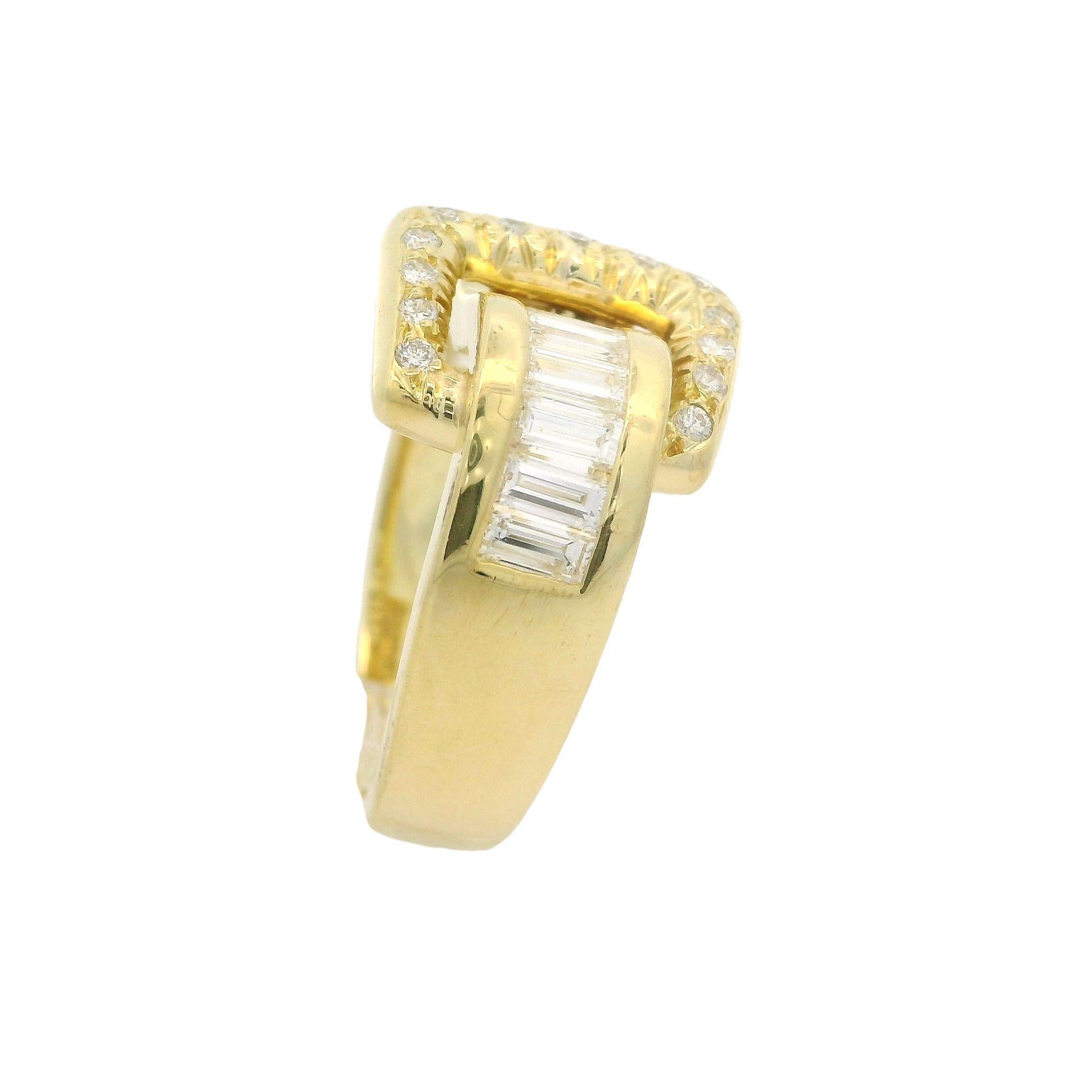 Bague à boucle de 12,9 mm en or jaune massif 18 carats de haute qualité avec diamants de 1,60 ctw en vente 2