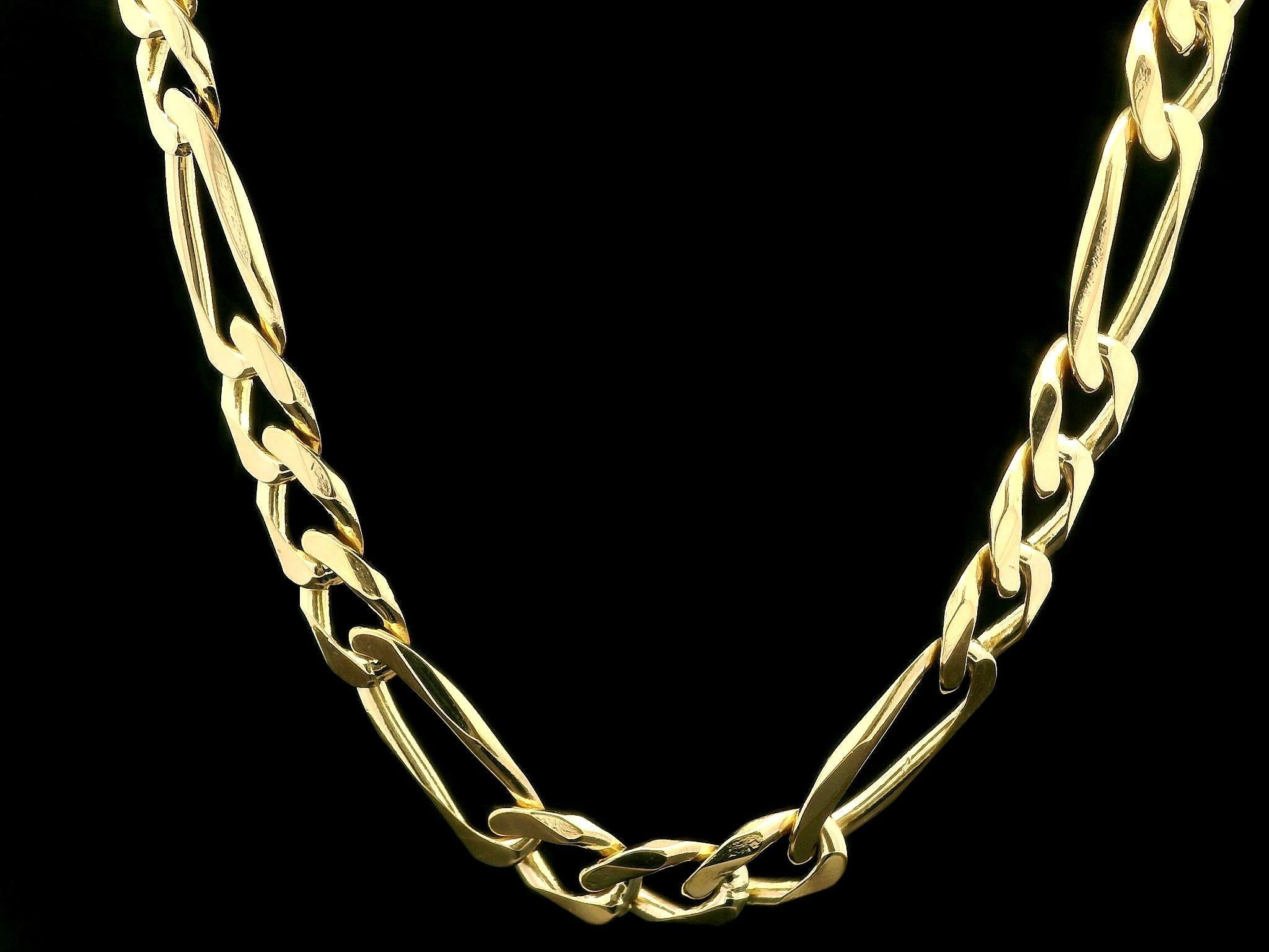 Collier classique italien en or jaune massif 18k avec chaîne à maillons Figaro de 24
