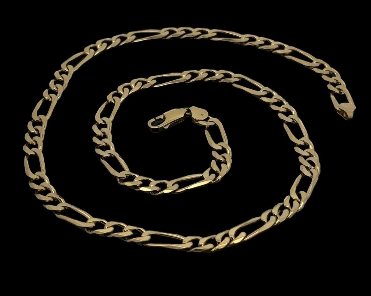 Collier classique italien en or jaune massif 18k avec chaîne à maillons Figaro de 24