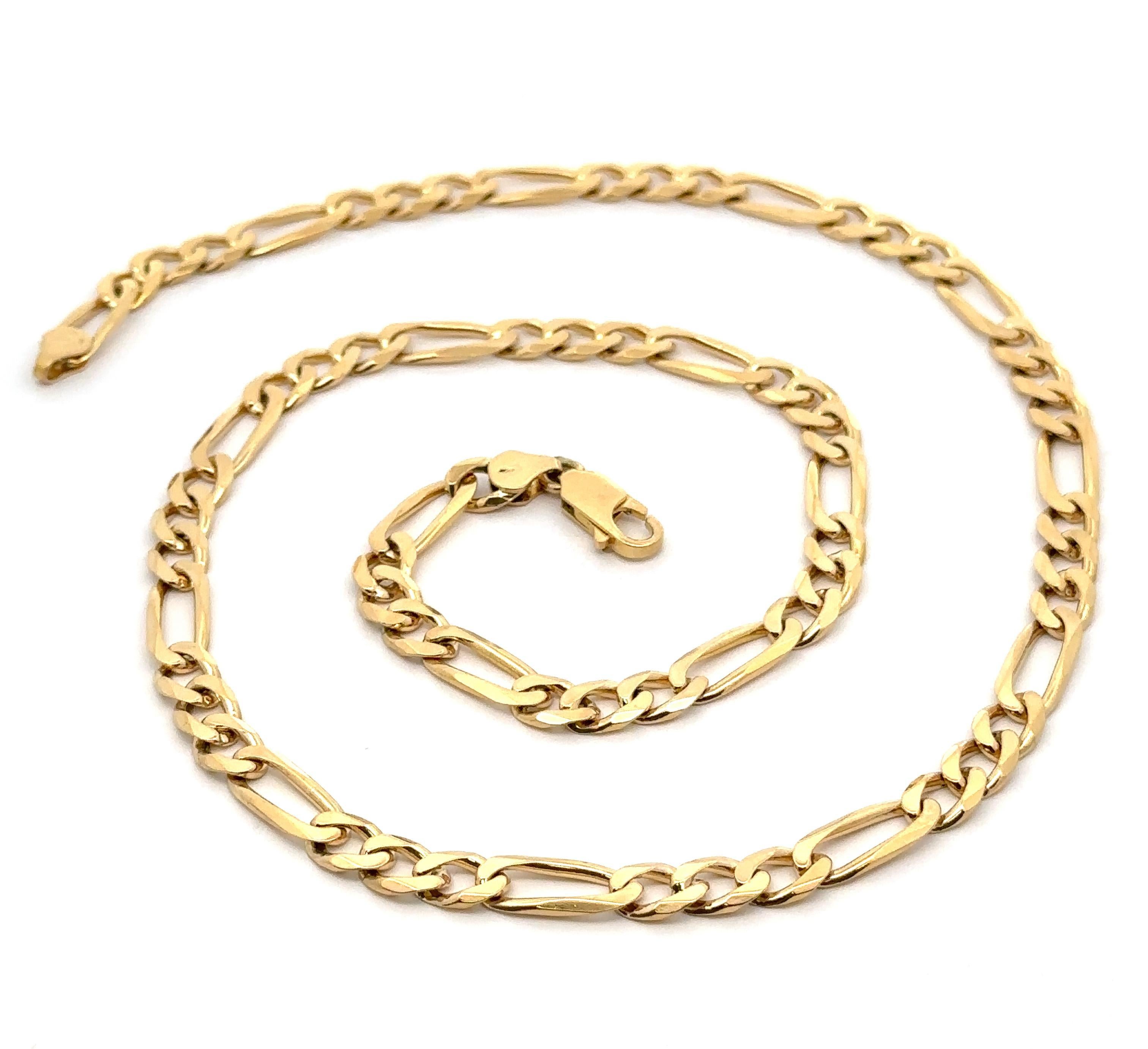 Collier classique italien en or jaune massif 18k avec chaîne à maillons Figaro de 24