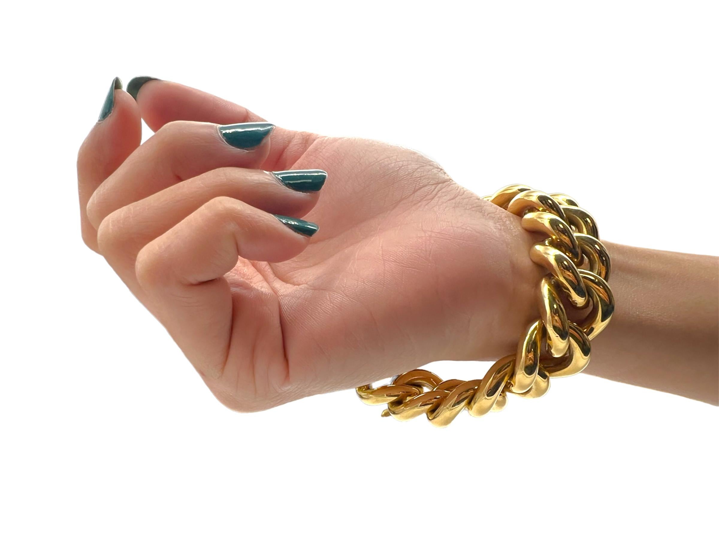 Women's or Men's Solid 18K Yellow Gold Italian Made Cuban Link Bracelet 6.5