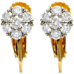 Solid 18 Karat Gold Jabel Natural Diamond Cluster Tension Back Earrings 4.7g