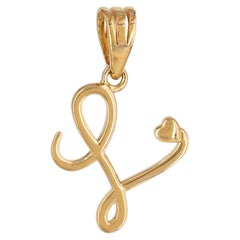 Solid 18k Yellow Gold L Initial Charm Pendant Unisex Gift Heart Fine Jewelry
