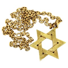 Solid 18k Yellow Gold Large Star of David Pendant & Mariner Link Chain