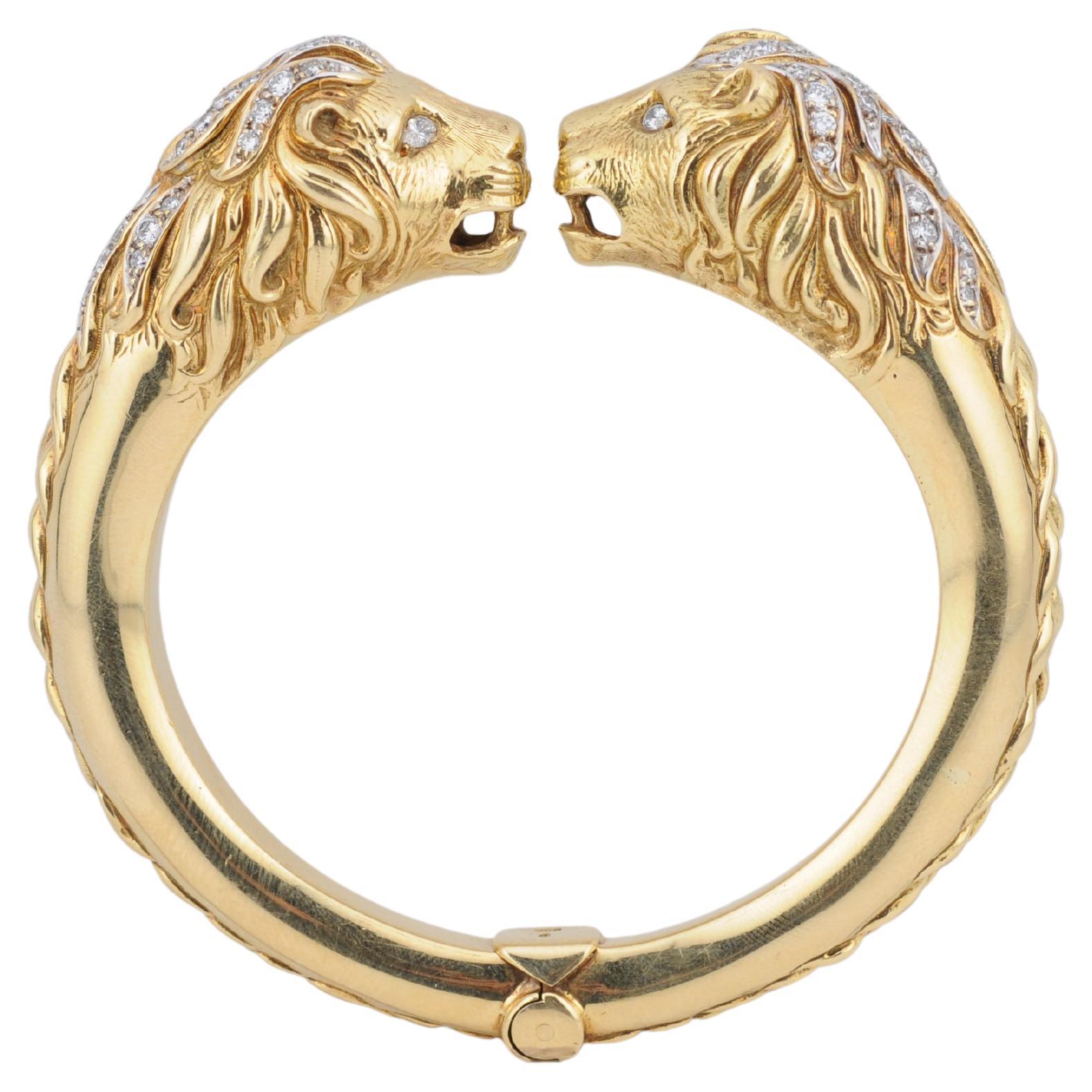 Pulsera León de oro amarillo macizo de 18 quilates con diamantes naturales
