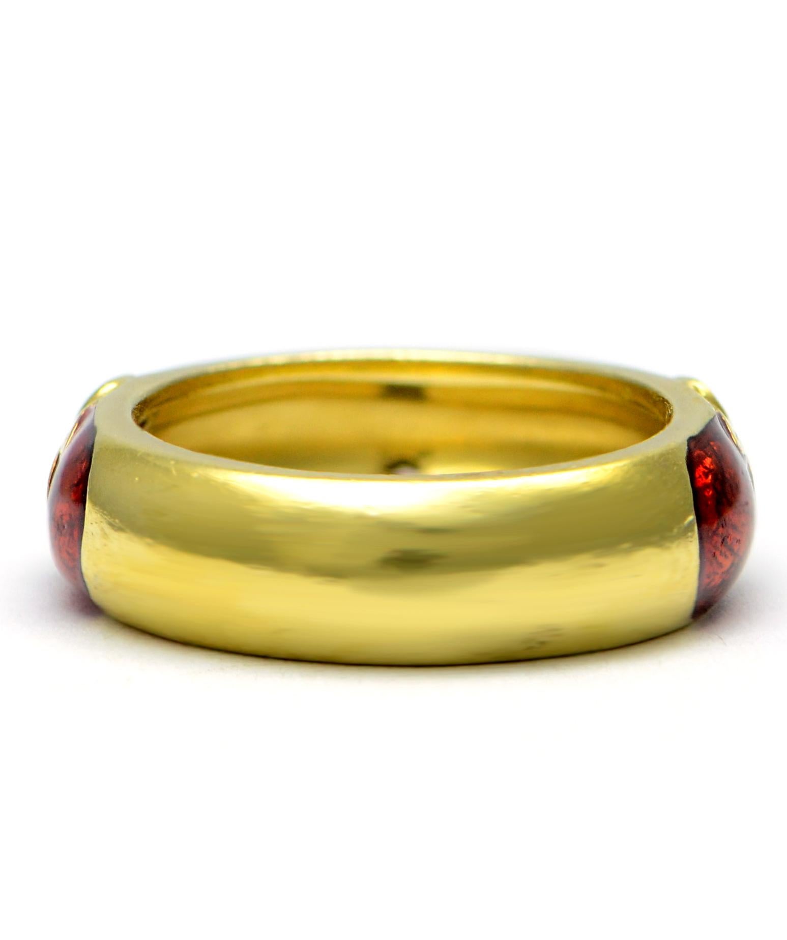 Women's or Men's Solid 18 Karat Yellow Gold and Natural Diamond Enamel Flower Ring 7.6g