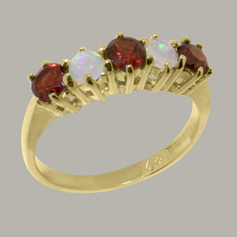 En vente :  Bague d'éternité pour femme en or jaune massif 18 carats, grenat naturel et opale Personnalisable 2