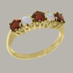 Solid 18k Yellow Gold Natural Garnet & Opal womens Eternity Ring Customizable