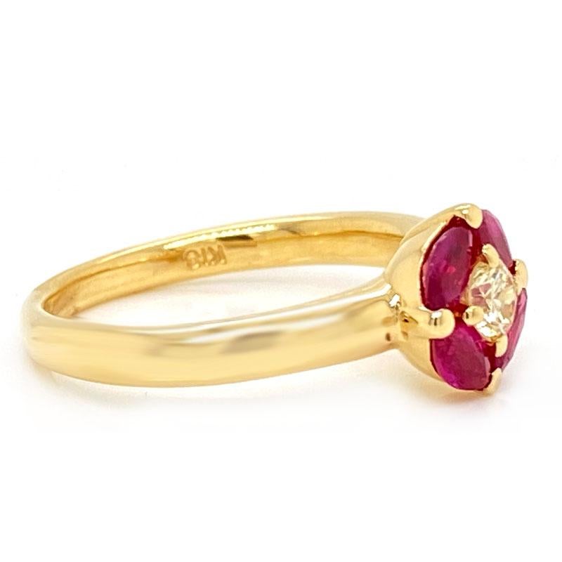 Solid 18 Karat Yellow Gold Natural Ruby and Genuine Diamond Ring 3.6g 3