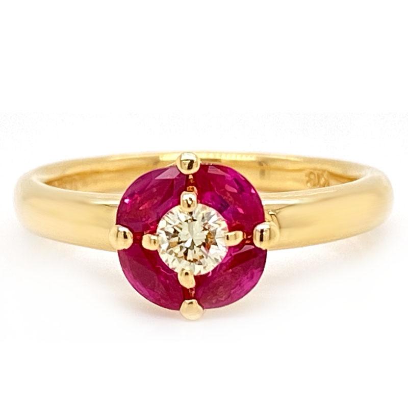Solid 18 Karat Yellow Gold Natural Ruby and Genuine Diamond Ring 3.6g 5