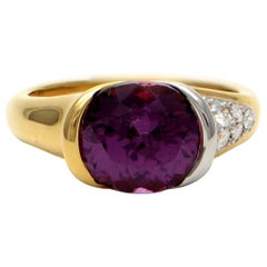 Solid 18 Karat Gold and Platinum Genuine Pink Tourmaline 
Natural Diamond Ring