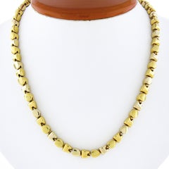 Solid 18k Yellow Gold Polished & Brushed Finish Geometric Link Necklace