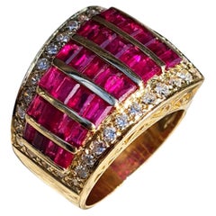 Solid 18K Yellow Gold Untreated Ruby and Diamond Designer Ring