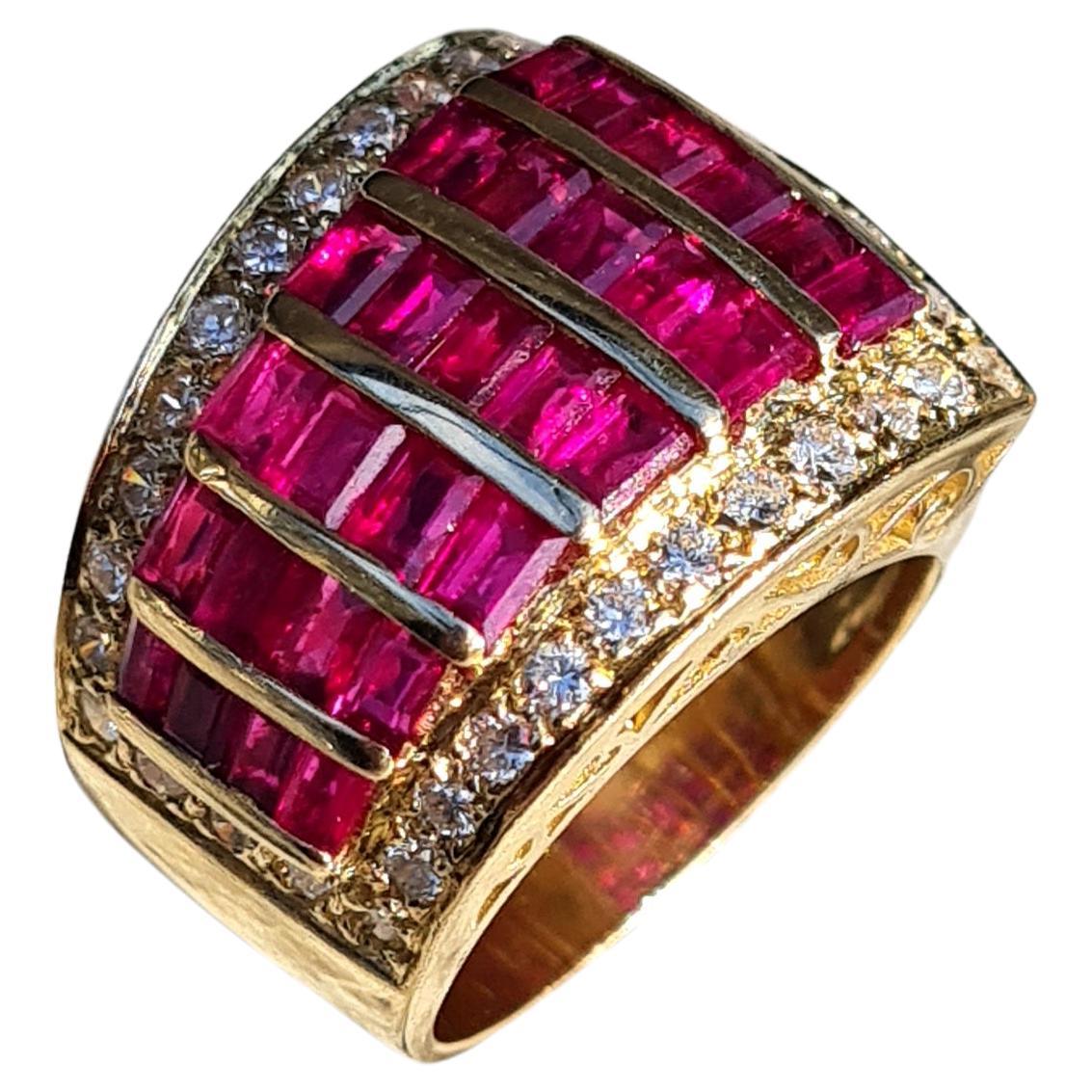 Designer-Ring aus massivem 18 Karat Gelbgold mit unbehandeltem Rubin und Diamant im Zustand „Hervorragend“ im Angebot in Deland, FL
