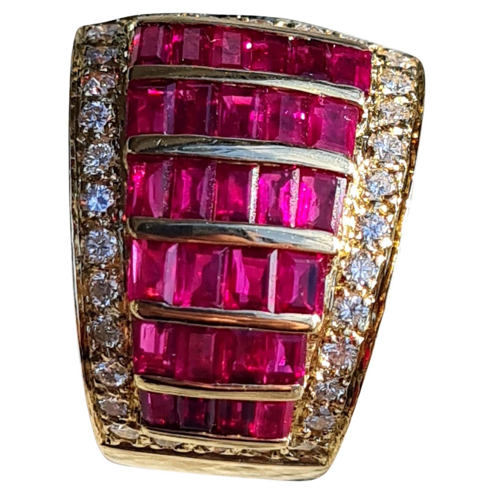 Designer-Ring aus massivem 18 Karat Gelbgold mit unbehandeltem Rubin und Diamant für Damen oder Herren im Angebot