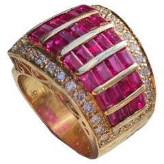 Solid 18K Yellow Gold Ruby and Diamond Designer Ring