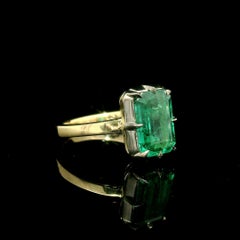Solid 18k Yellow Gold Silver Top  Collet Set GIA 2.44ct Emerald Solitaire Ring