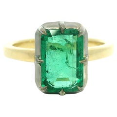 Solid 18k Yellow Gold Silver Top  Collet Set GIA 2.44ct Emerald Solitaire Ring