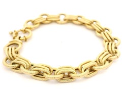 Solid 18k Yellow Gold Textured Open Link Bracelet w/ Spring Ring Clasp