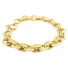 Solid 18k Yellow Gold Textured Open Link Bracelet w/ Spring Ring Clasp