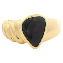 Solid 18k Yellow Gold Triangular Bezel Ammolite Polished Grooved Solitaire Ring