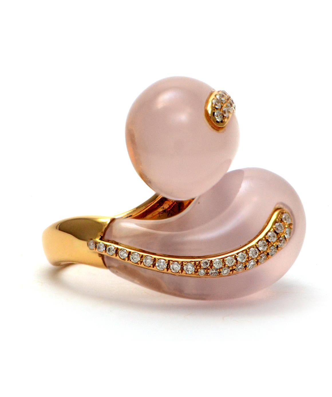 Women's or Men's Solid 18 Karat Gold Unique Rose Quartz and Genuine Diamond Ring 15.30 Grams