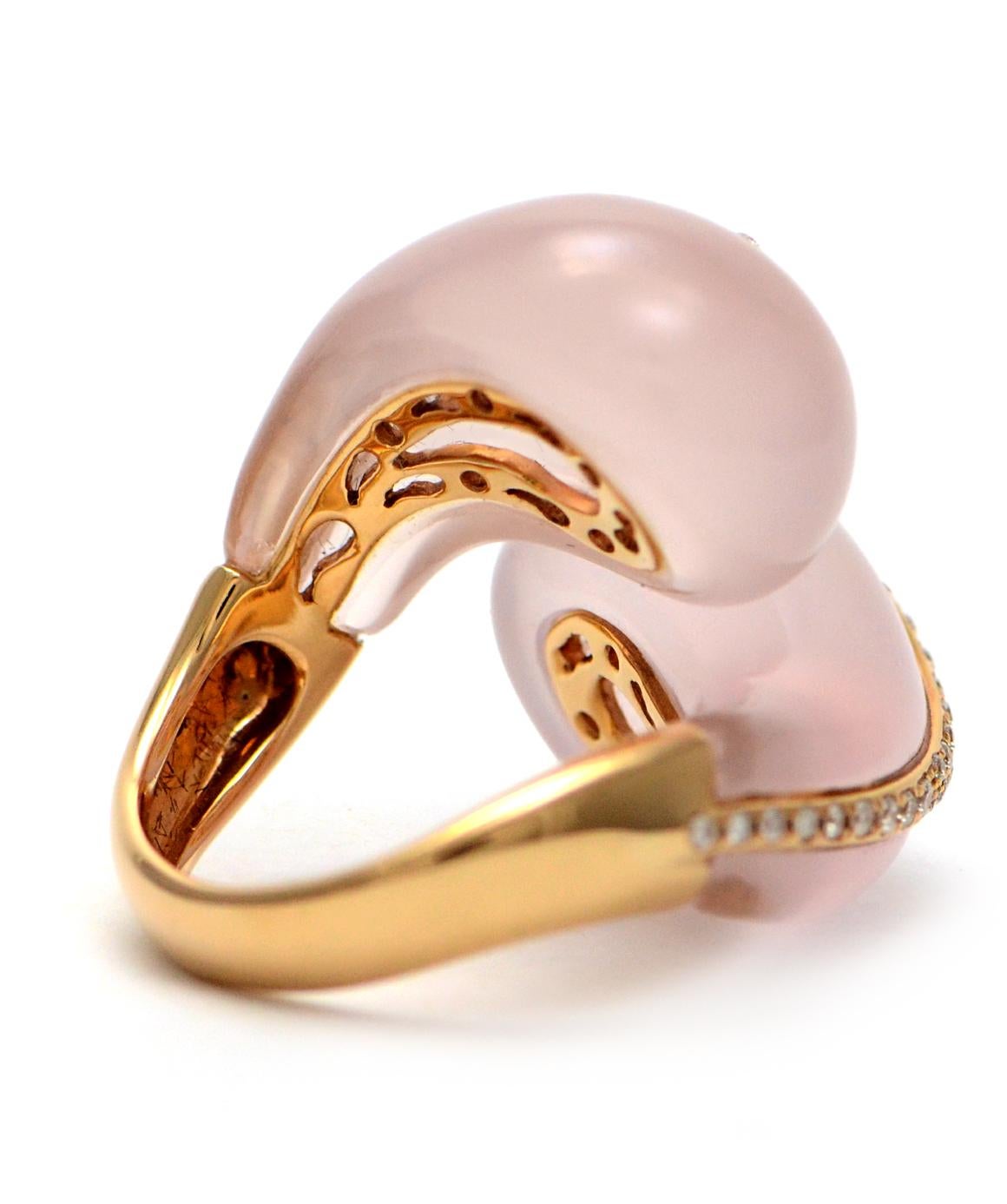 Solid 18 Karat Gold Unique Rose Quartz and Genuine Diamond Ring 15.30 Grams 1