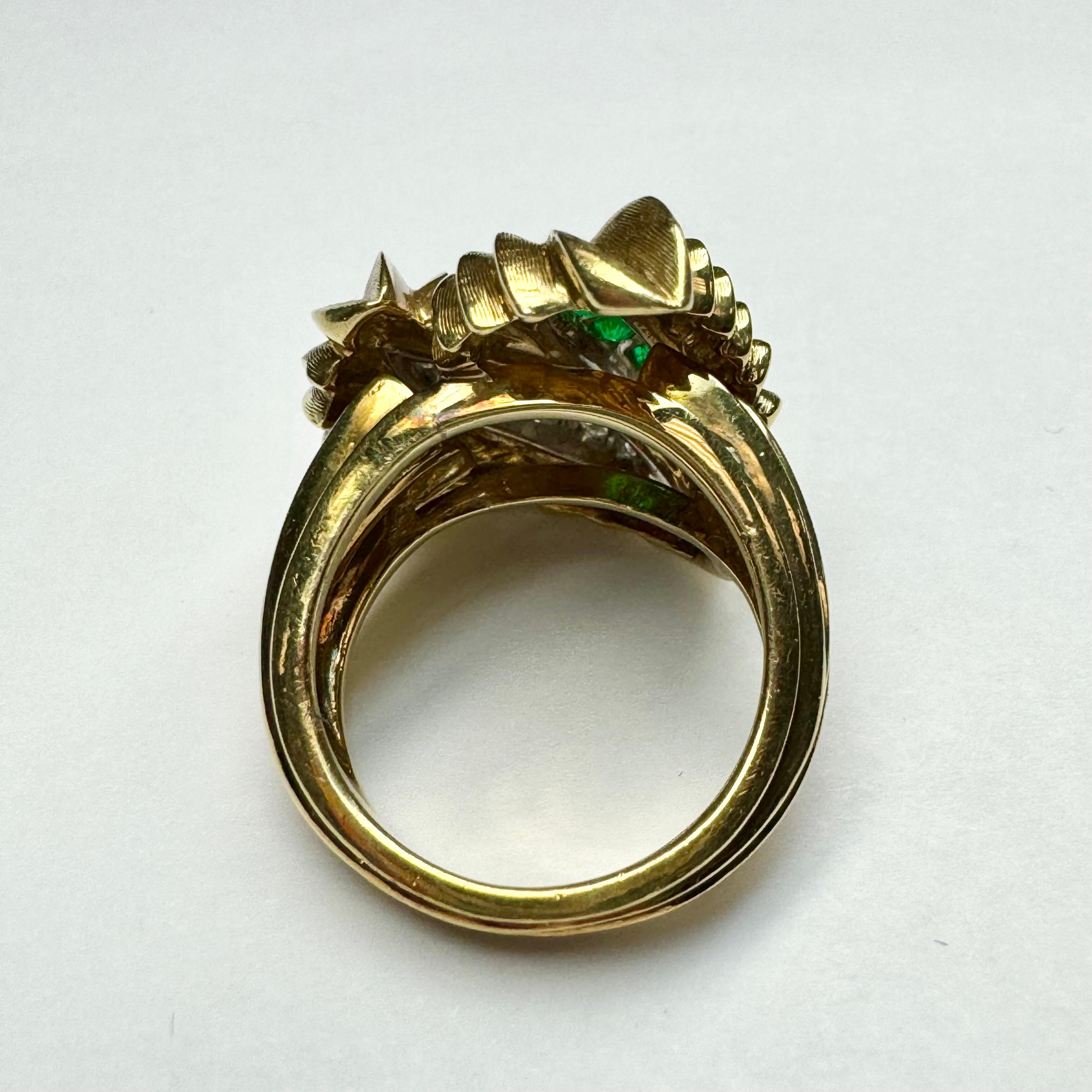 Women's Solid 18k Yellow , Vintage Emerald and Diamond Ring For Sale