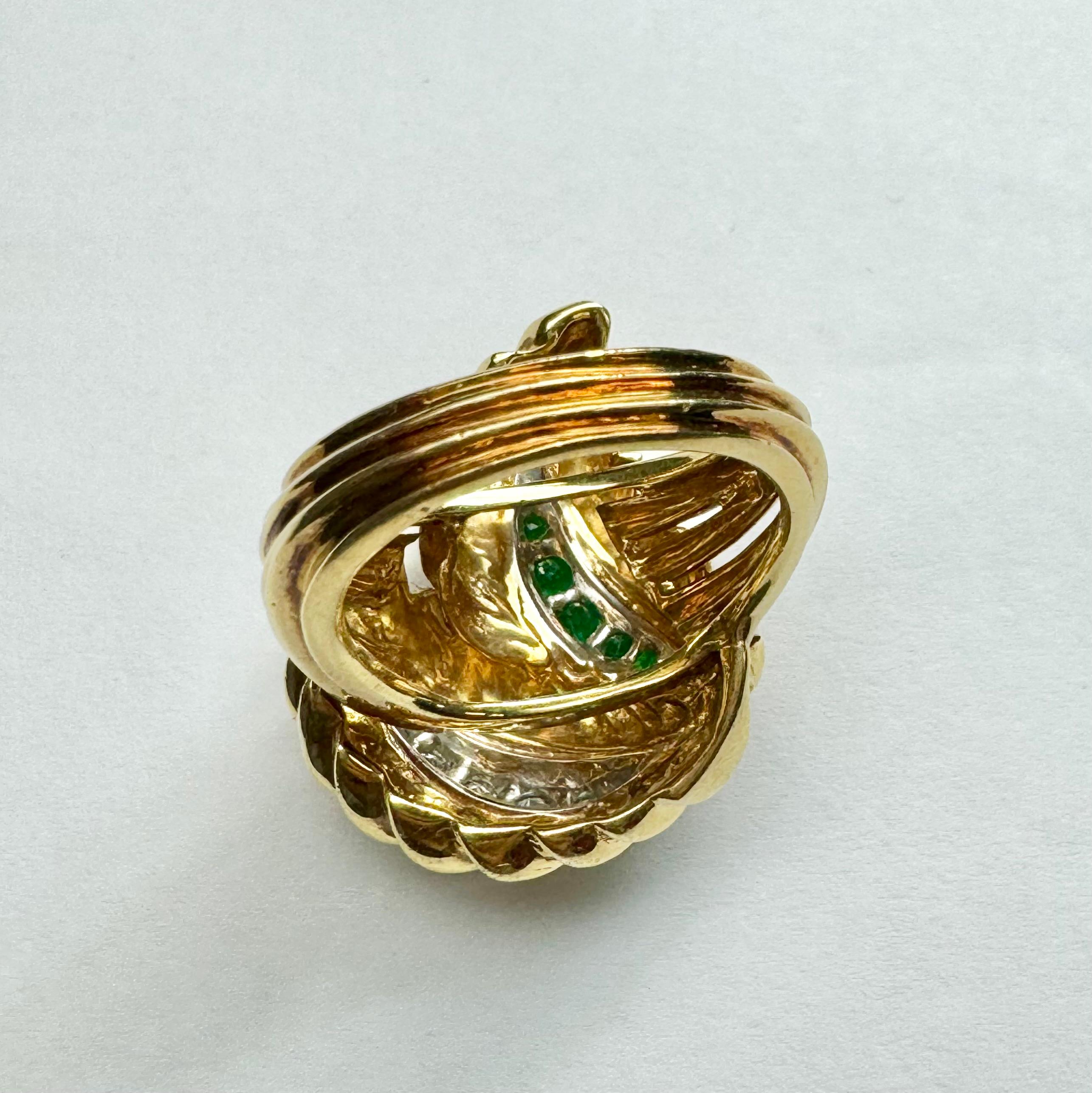 Solid 18k Yellow , Vintage Emerald and Diamond Ring For Sale 1