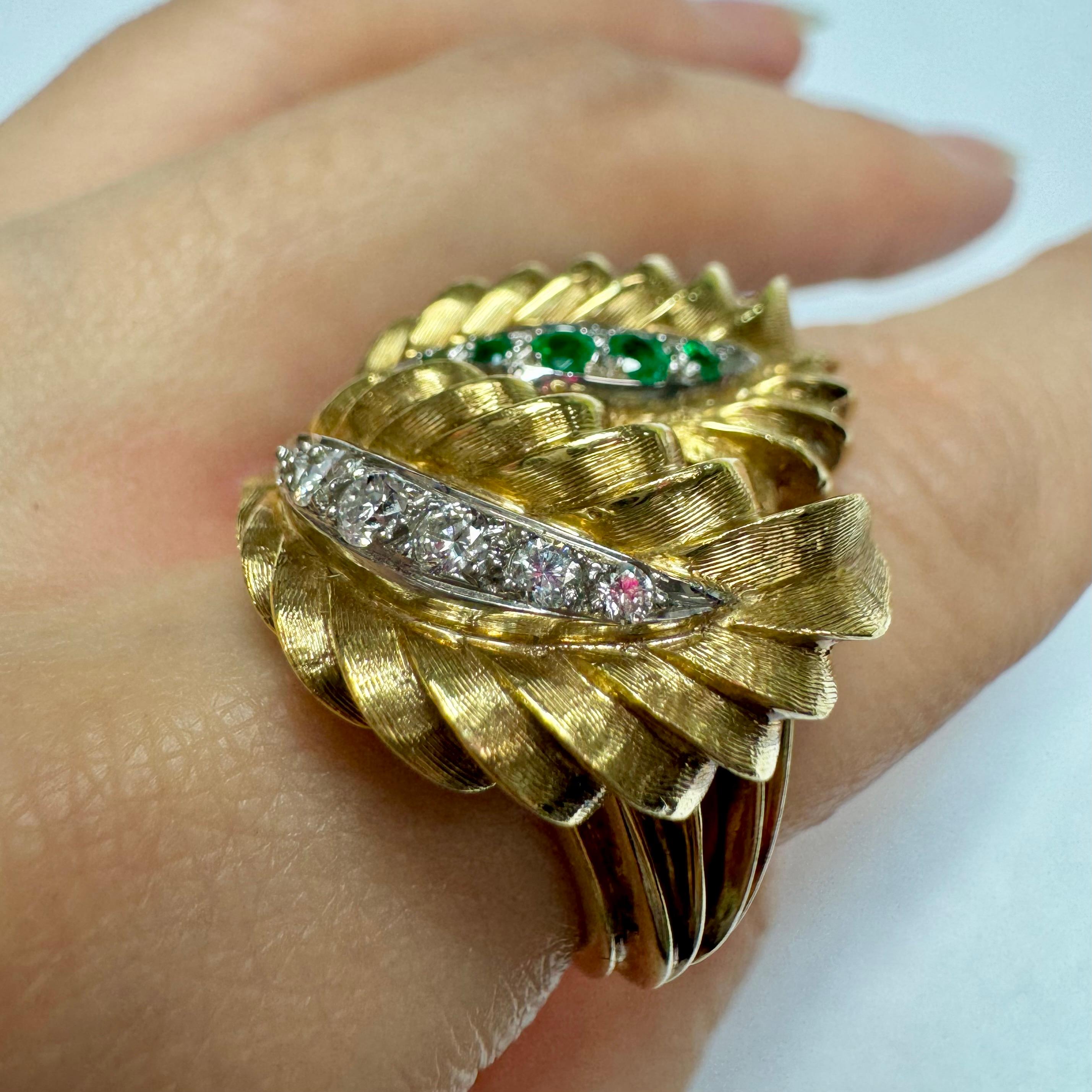 Solid 18k Yellow , Vintage Emerald and Diamond Ring For Sale 2