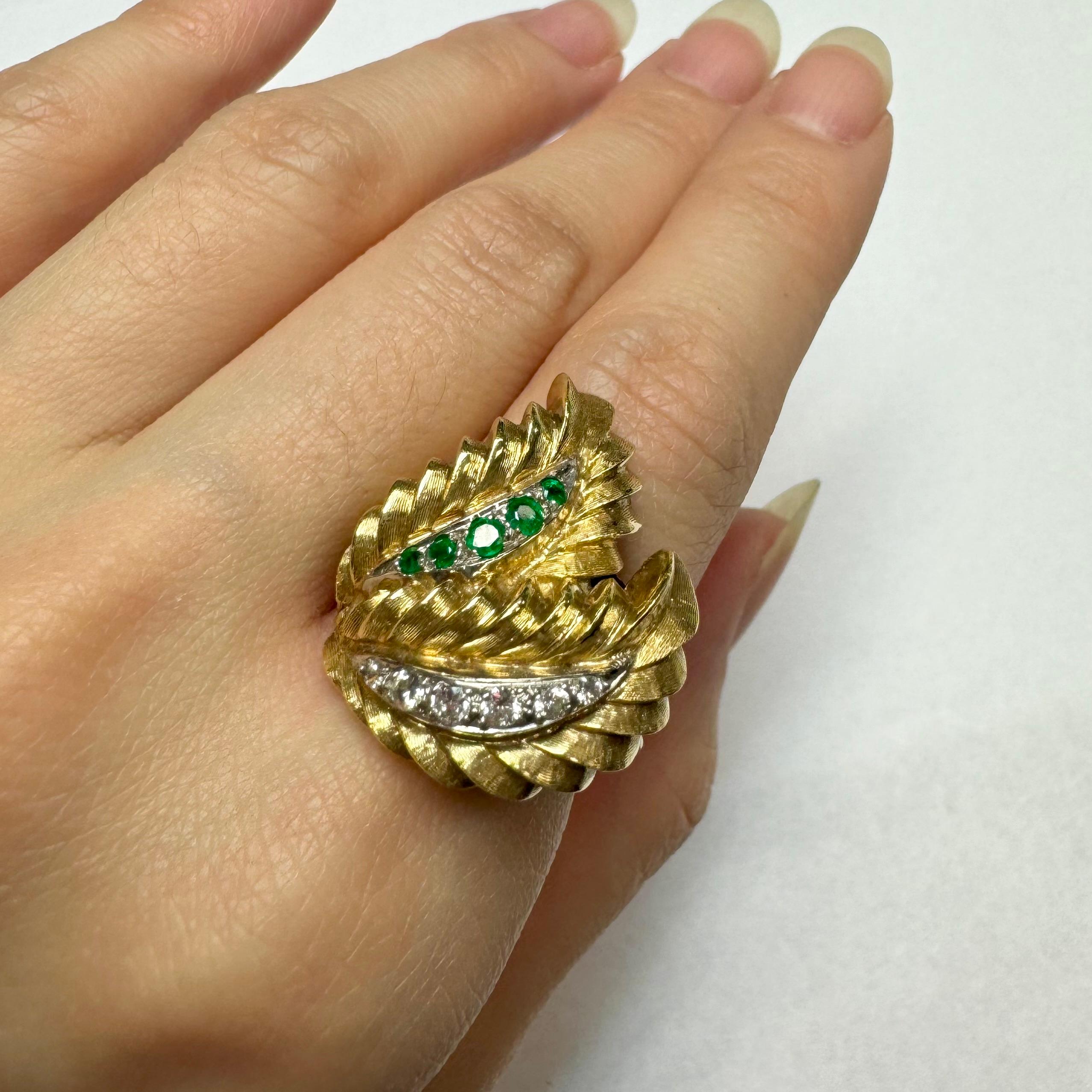 Solid 18k Yellow , Vintage Emerald and Diamond Ring For Sale 4