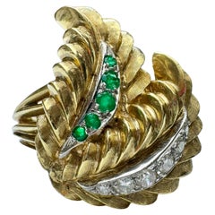 Solid 18k Yellow , Vintage Emerald and Diamond Ring