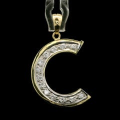 Solid 18k Yellow & White Gold 0.25ctw Diamond Initial "C" Charm Pendant