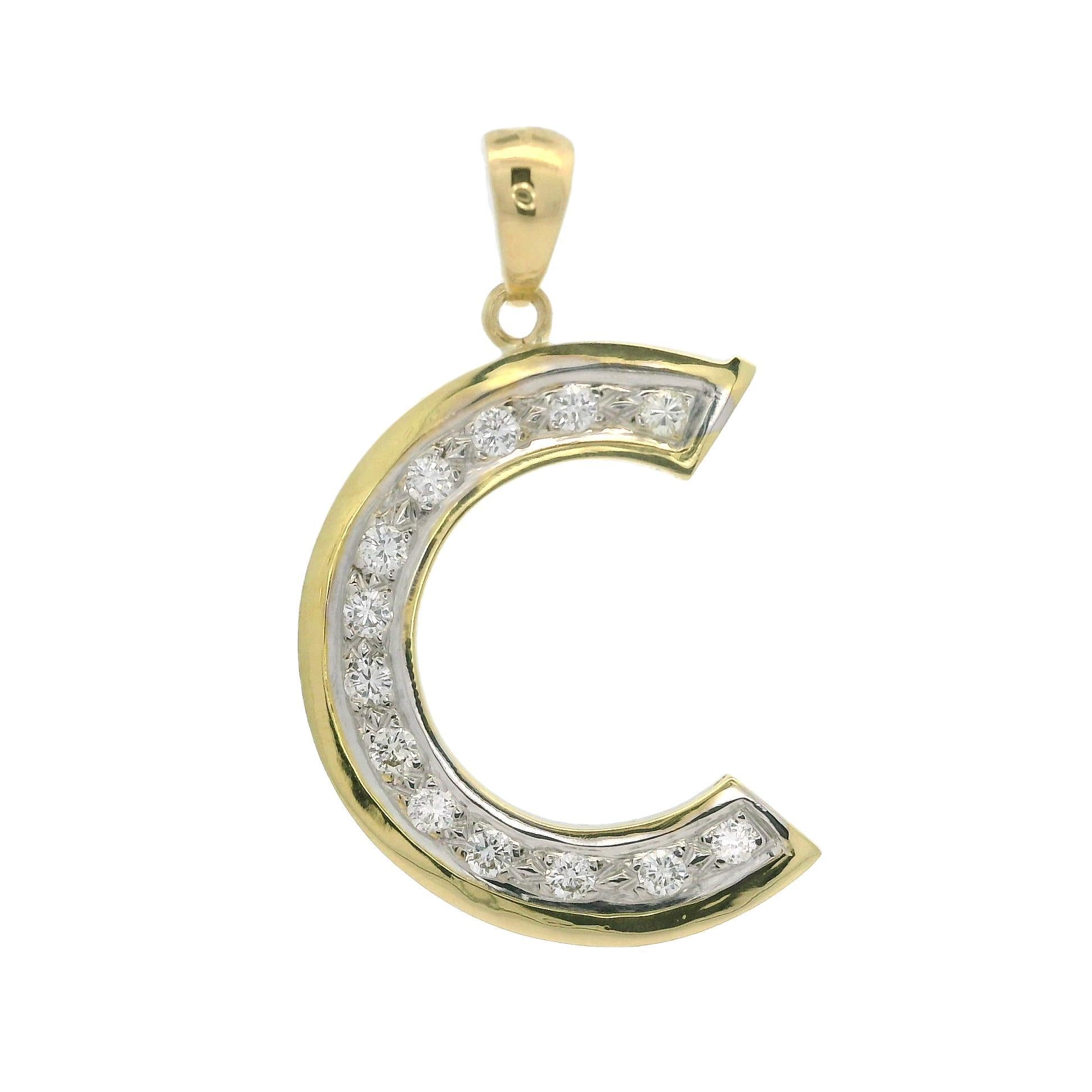 Solid 18k Yellow & White Gold 0.25ctw Diamond Initial 