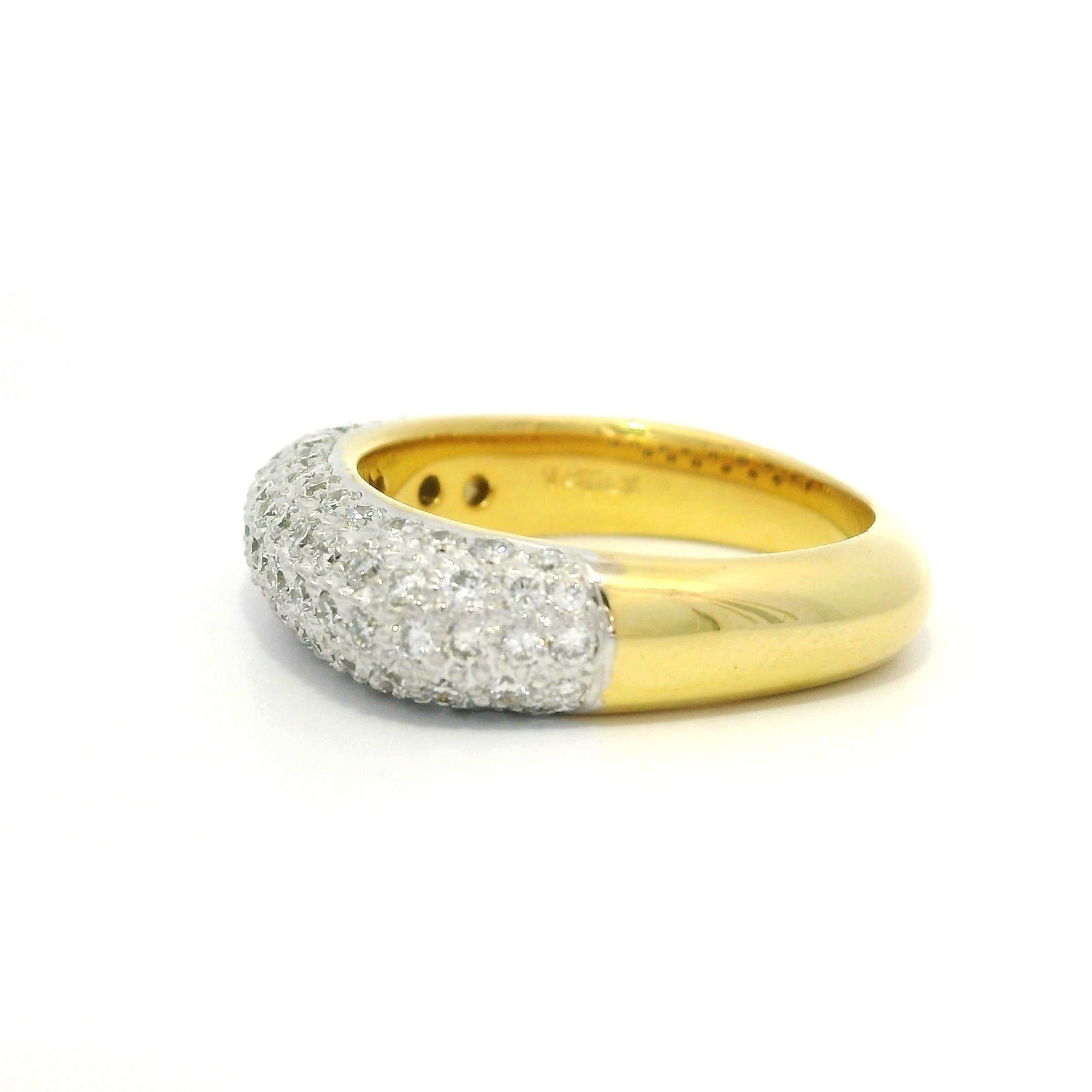 Massive 18k Gelb & Weiß Gold 1ctw Pave Diamond 5 Row Domed Band Ring im Angebot 6