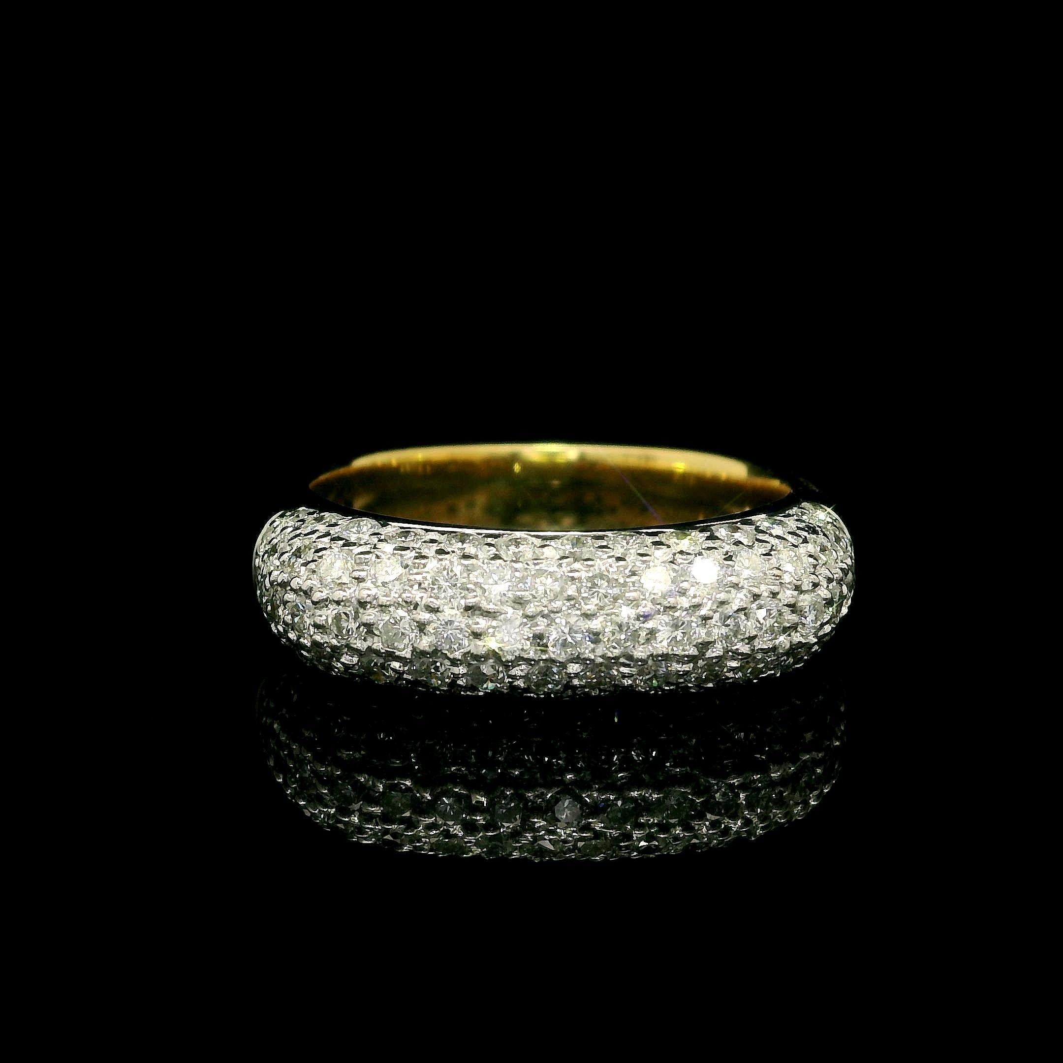 Massive 18k Gelb & Weiß Gold 1ctw Pave Diamond 5 Row Domed Band Ring im Angebot 11