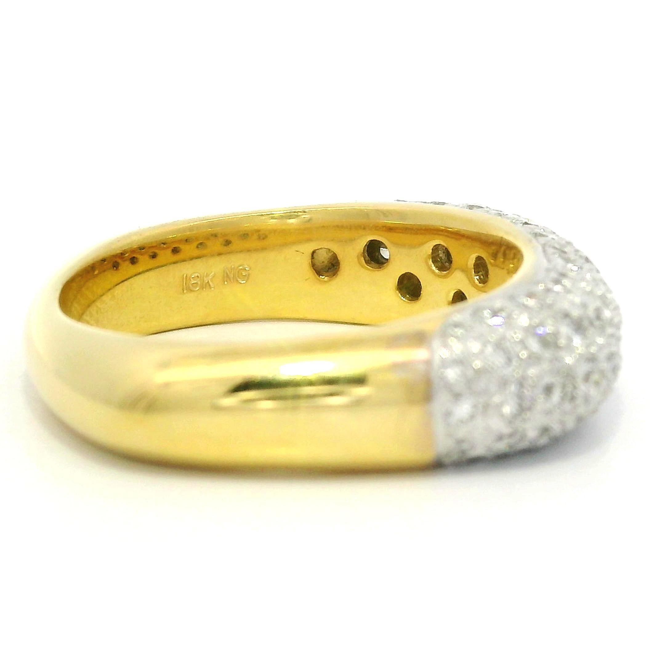 Massive 18k Gelb & Weiß Gold 1ctw Pave Diamond 5 Row Domed Band Ring im Angebot 1