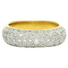 Solid 18k Yellow & White Gold 1ctw Pave Diamond 5 Row Domed Band Ring