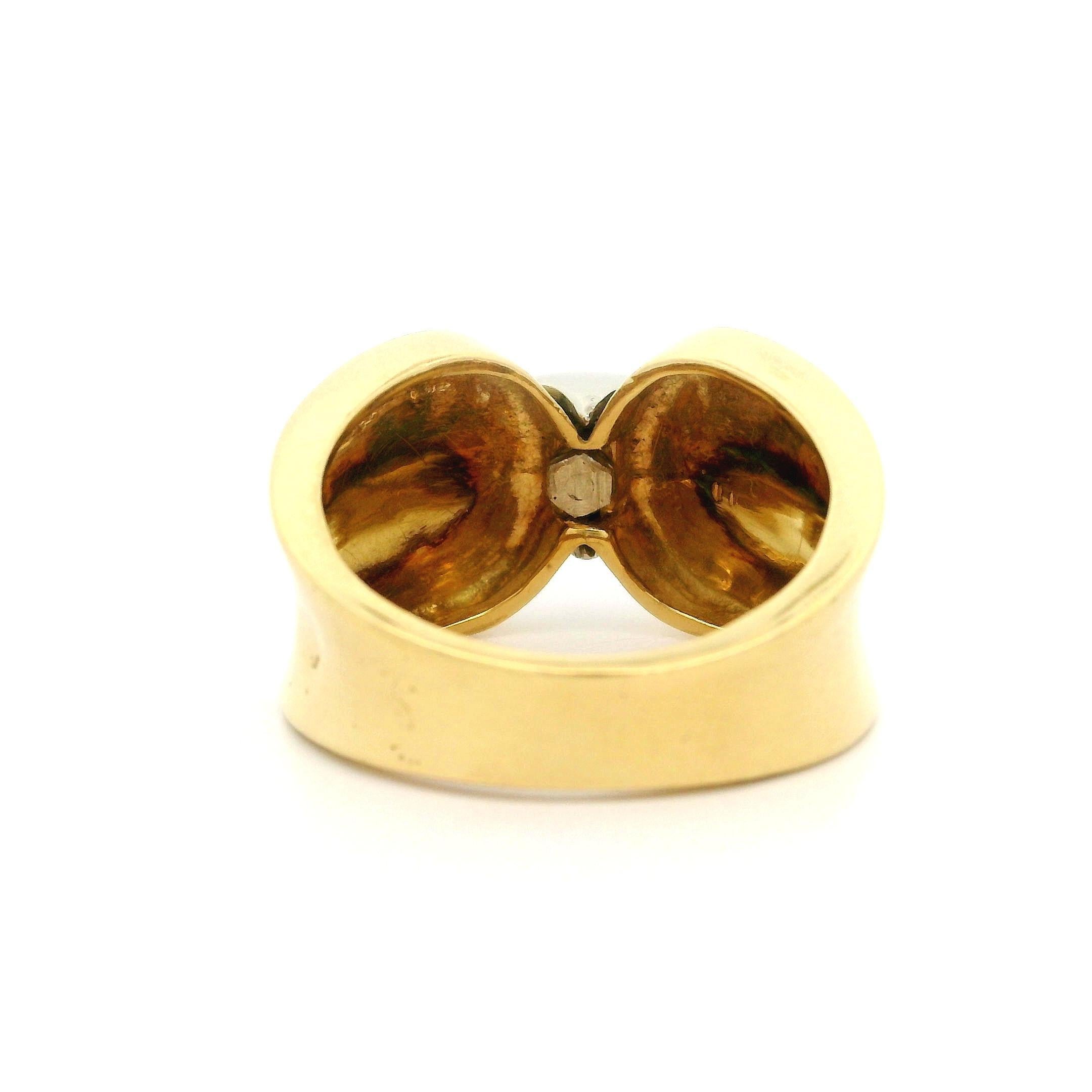 Solid 18k Yellow & White Gold Polished Finish 12.1mm Wide Cigar Band Ring For Sale 2