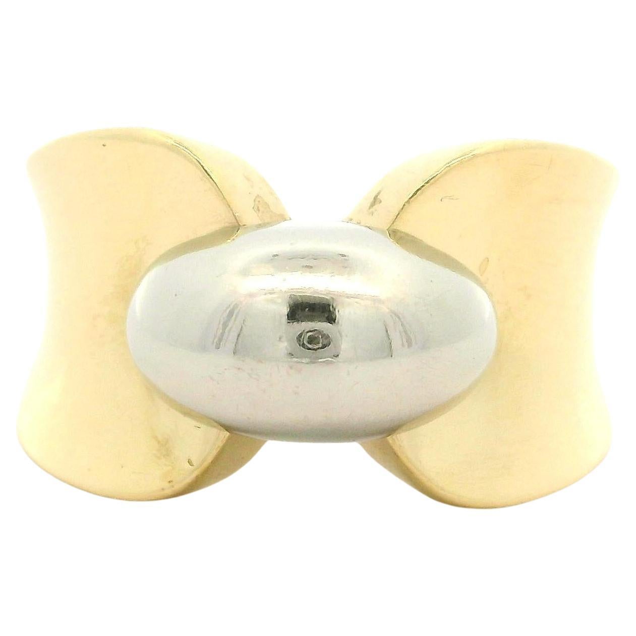 Solid 18k Yellow & White Gold Polished Finish 12.1mm Wide Cigar Band Ring For Sale