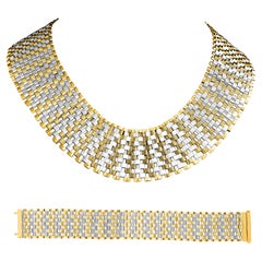 Solid 18Kt Two-Tone Gold Cleopatra Collar Bib Necklace Choker & Bracelet 127Gm
