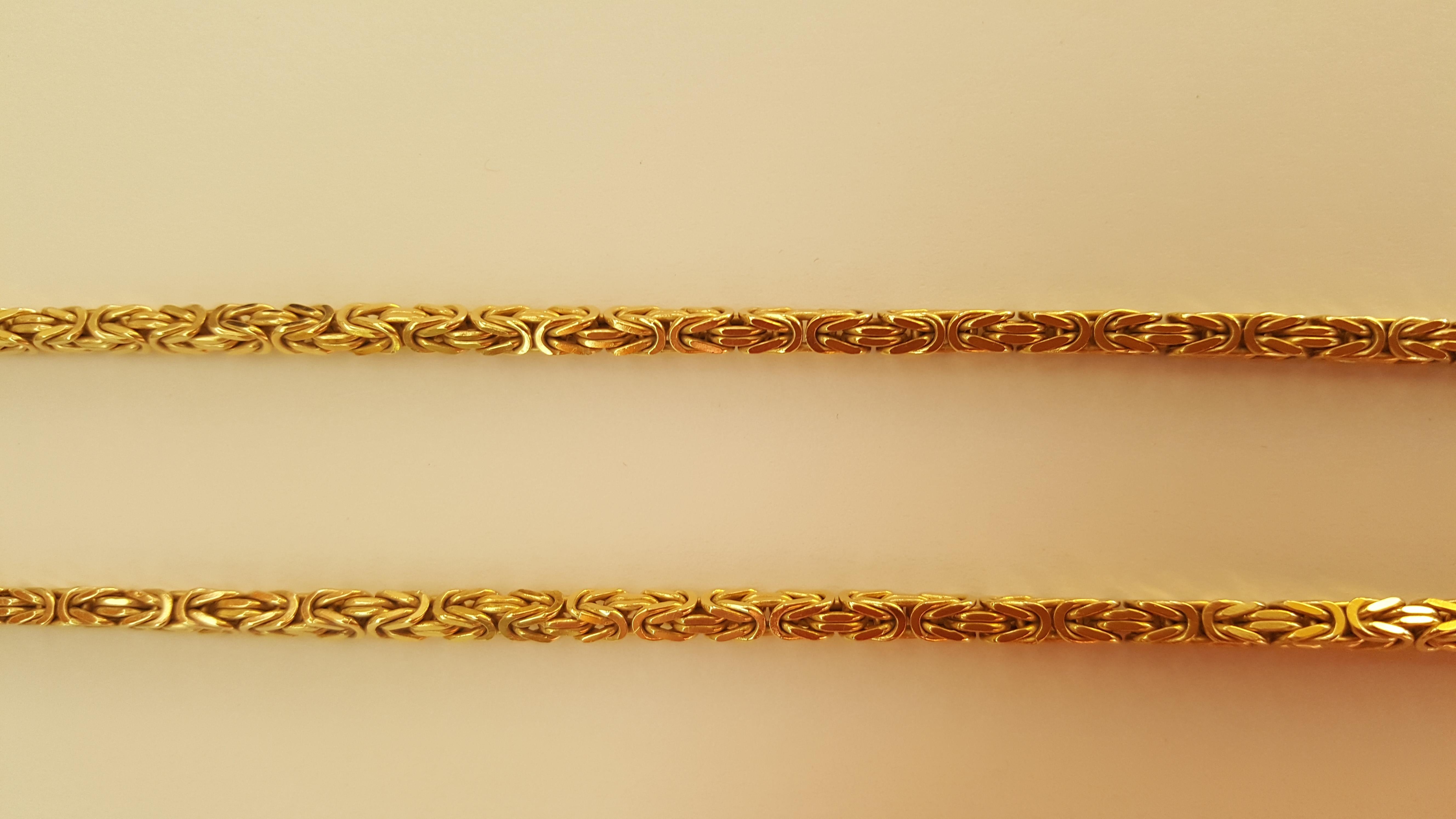 Women's or Men's Solid 18 Karat Yellow Gold Byzantine Chain Necklace, Italian, 54.8 Gr