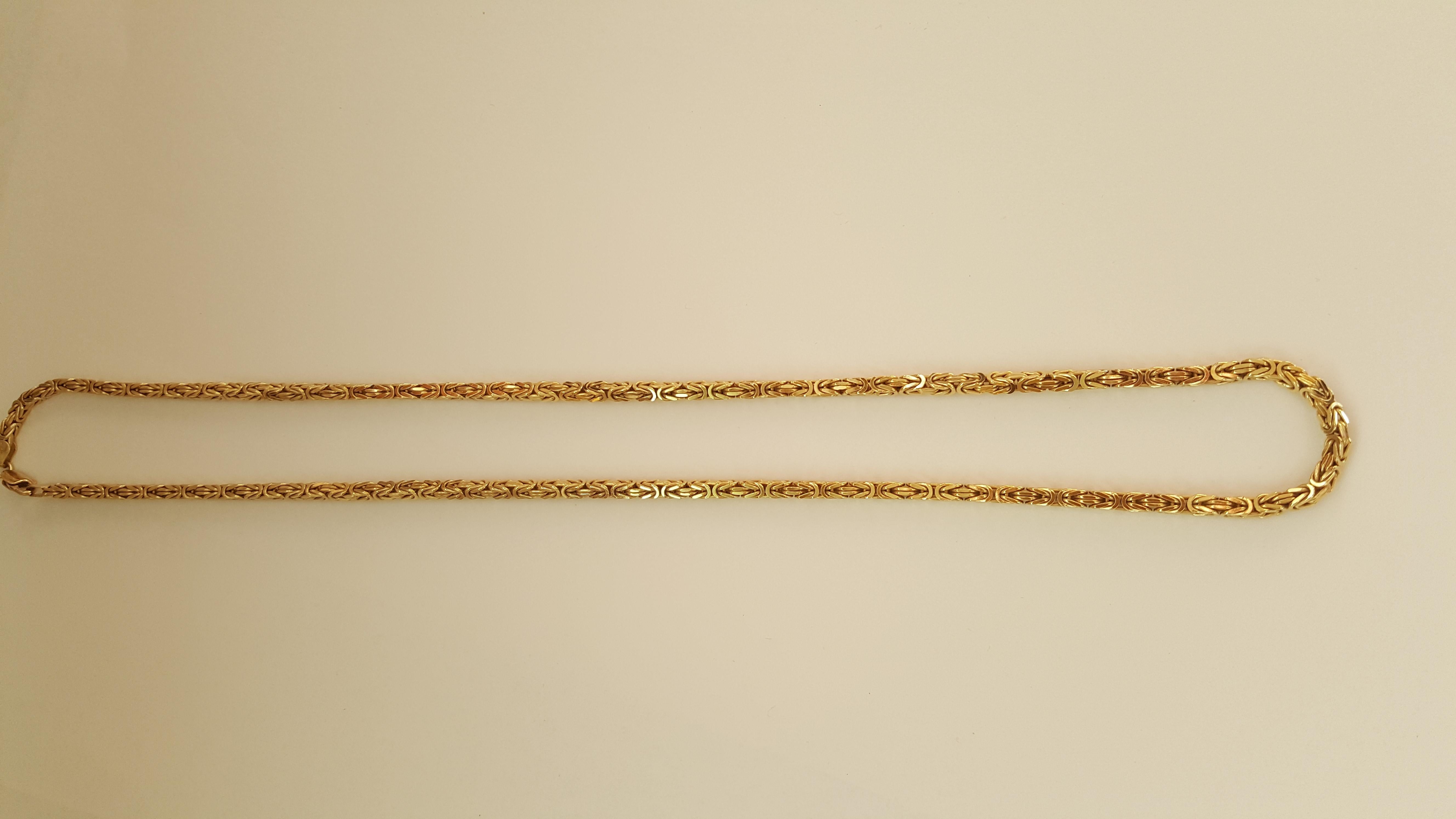 Solid 18 Karat Yellow Gold Byzantine Chain Necklace, Italian, 54.8 Gr 1