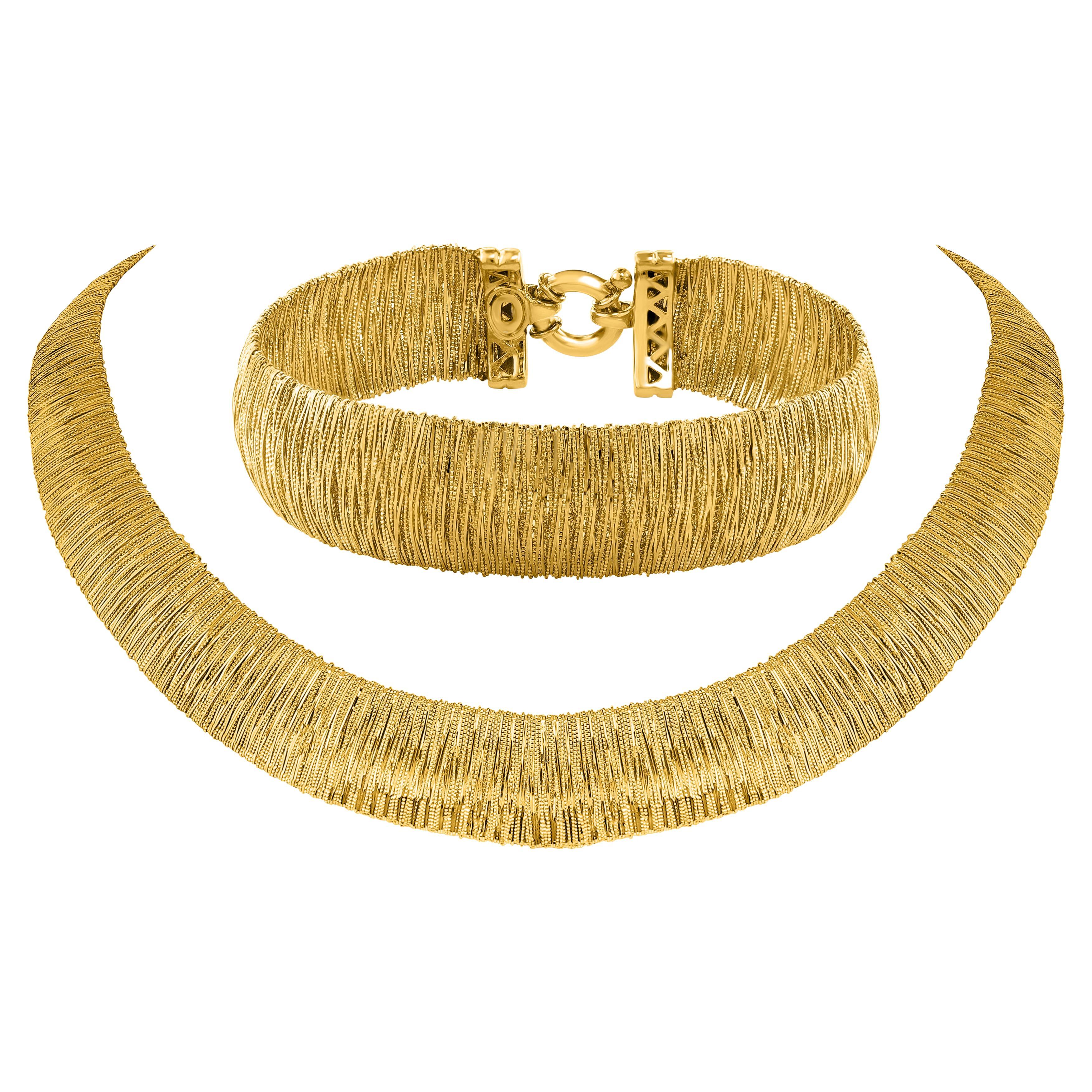 Solid 18Kt Yellow Gold Cleopatra Collar Bib Necklace Choker & Bracelet 68gm  For Sale